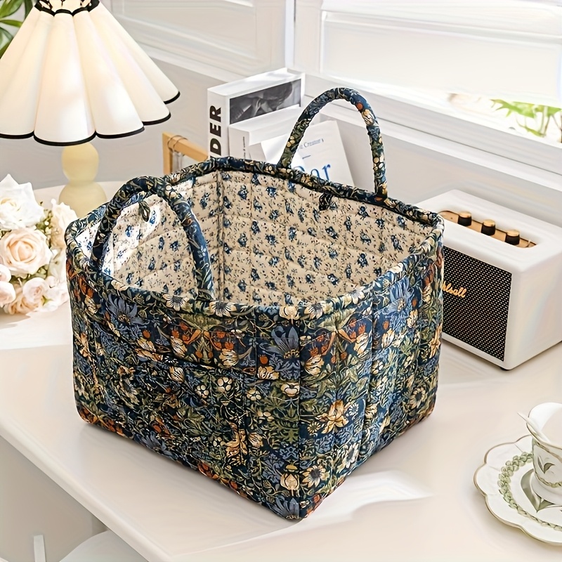 TEMU Vintage Floral Bento Bag For Women - Large, Rustic Shoulder Bag With , Washable & Stackable, Ideal For Lingerie And Sundries Storage, Lingerie