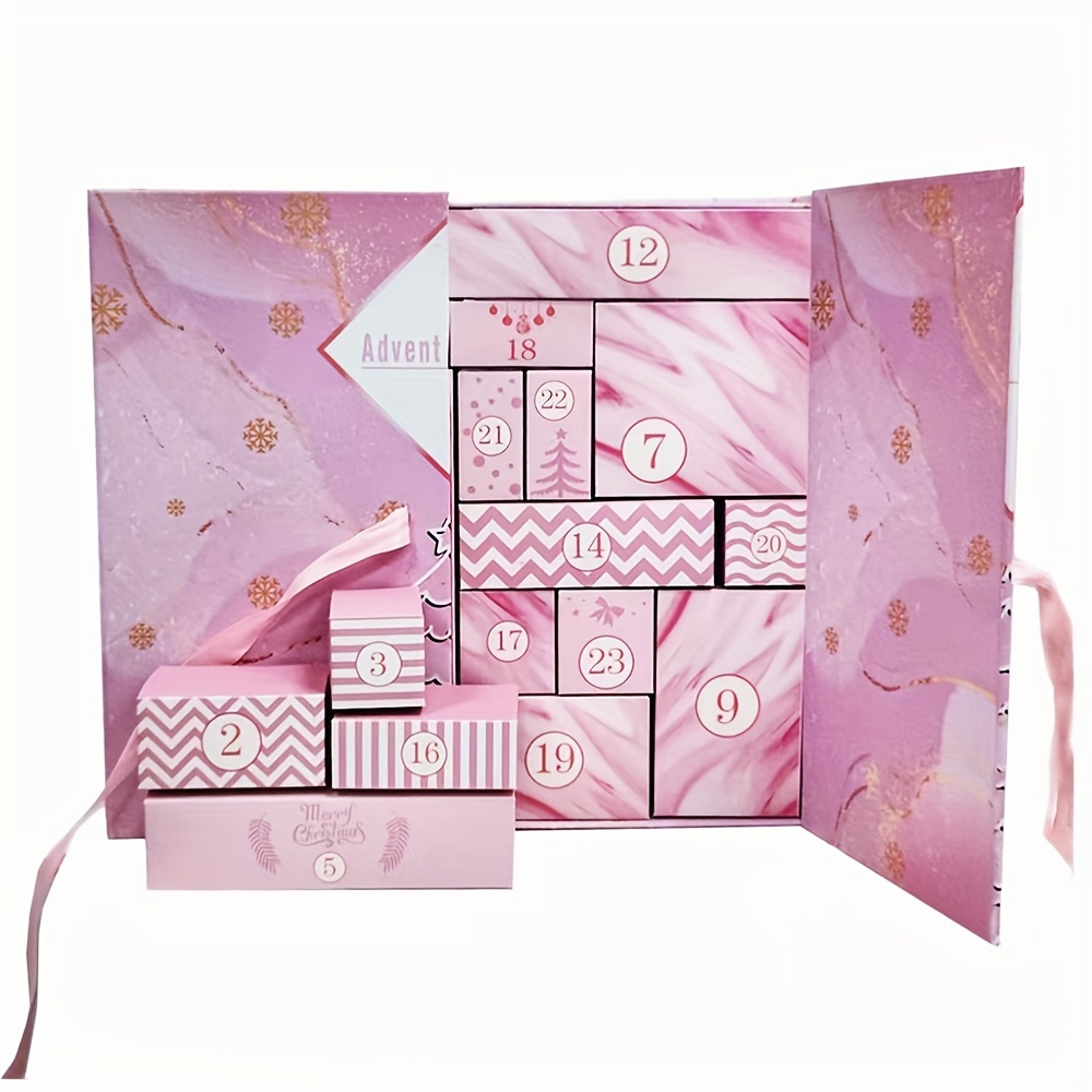 24 day christmas   calendar gift box pink white chevron pattern festive holiday design with golden accents     your girlfriend gift boxes for christmas 0