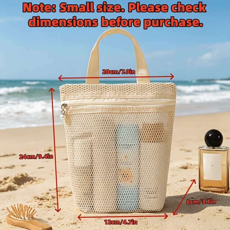 Image of [luggage Organizer] Women's Mesh Organizer Bag, Beach Camping Essential, Handheld Portable Mesh Toiletry Bag, Multifunctional And Foldable, Suitable For Travel, Beach, Business Trips, Etc