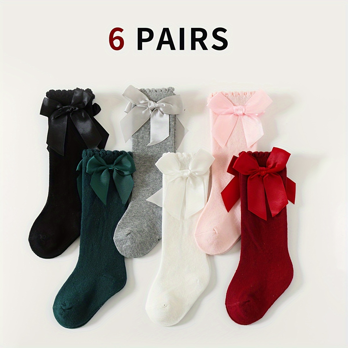 

6 Pairs Of Adorable Bow Knee High Socks For Girls - Hand Wash Only, Polyester Blend, Suitable For Ages 12 And Under