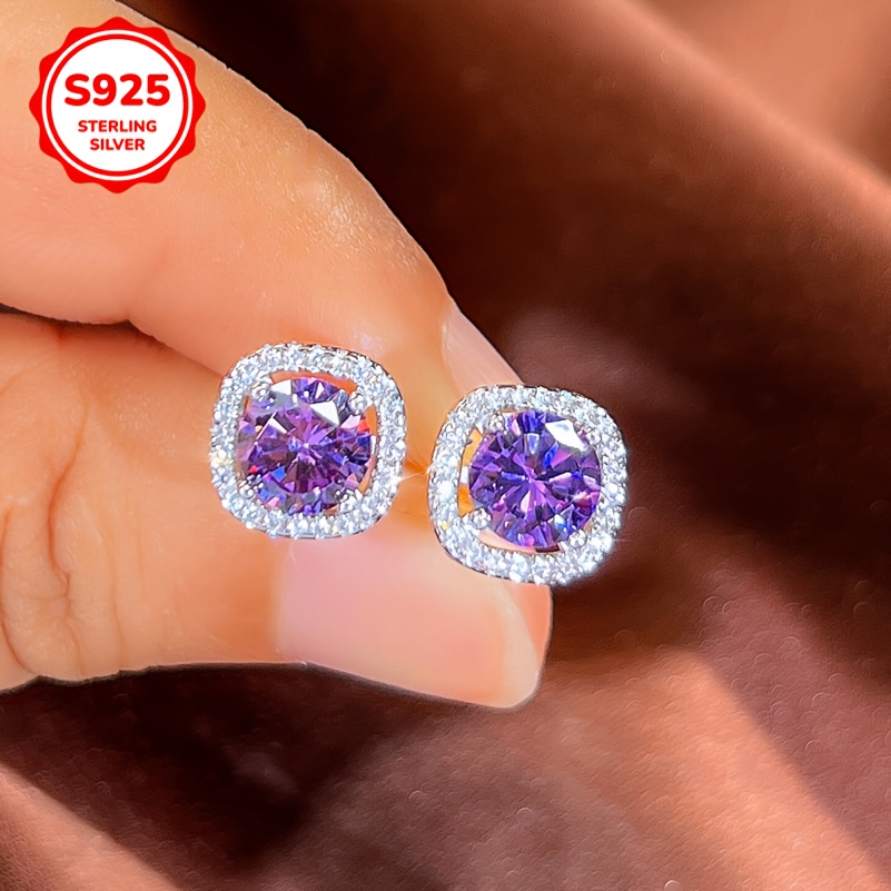 Women's Square Candy Shaped Zirconia 925 Sterling Silver Stud Earrings