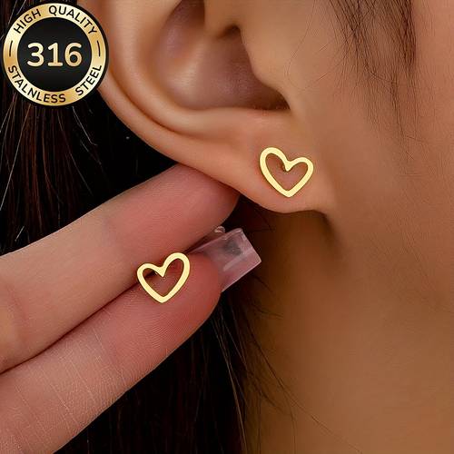 hochwertige edelstahl hypoallergene goldene herz-stecker, -verblassen, einfach elegant, modische damenohrringe für den oder partys, schmuckaccessoires, exquisite geschenke für frauen