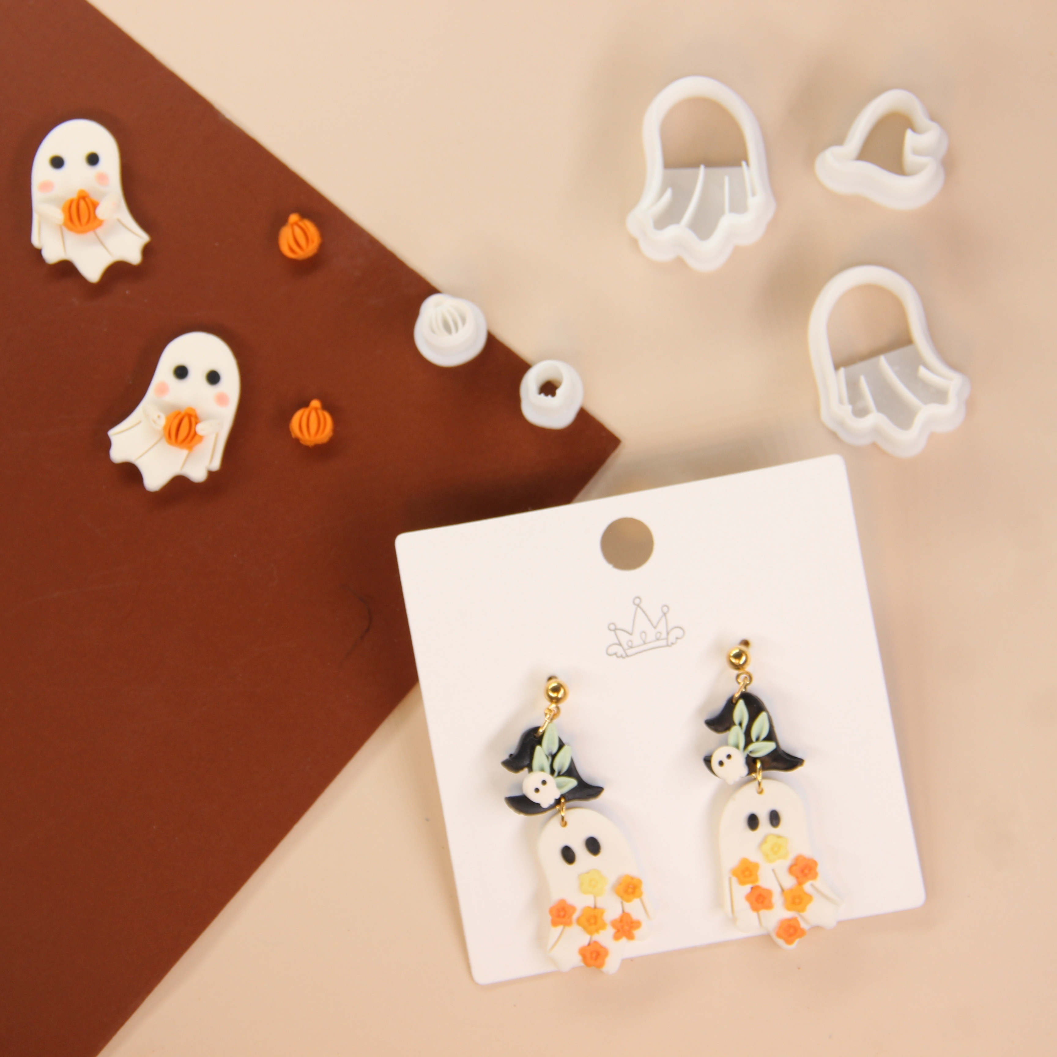 

diy Delights" 5-piece Halloween & Fall Themed Polymer Clay Cutter Set - Ghost, Pumpkin Shapes For Diy Earrings And Crafts