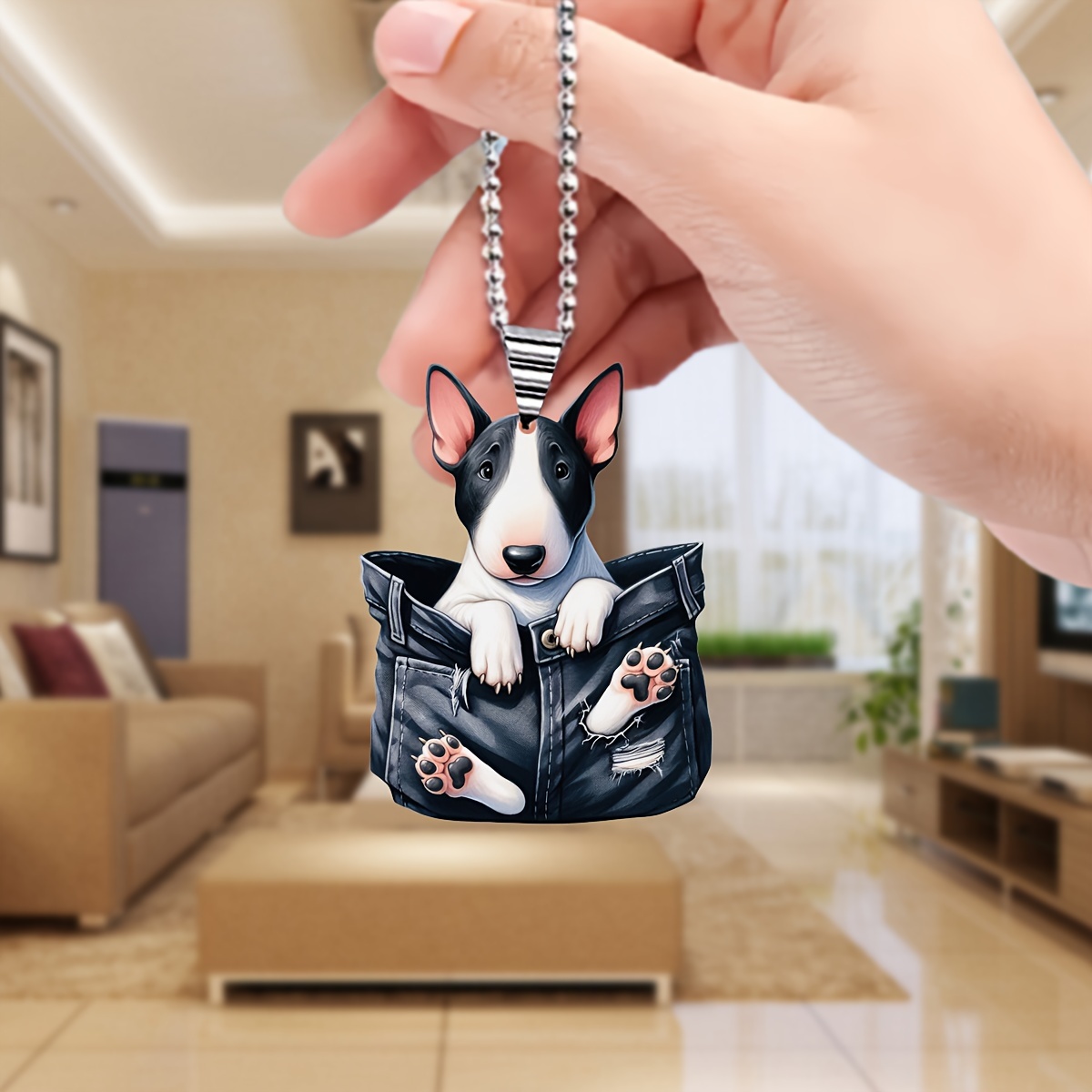 

1pcs Creative Bull Terrier Acrylic Hanging Ornament, 2d Flat Dog Keychain, Stylish Pocket Design Pendant, Unique Accessory For Bags And Gifts,