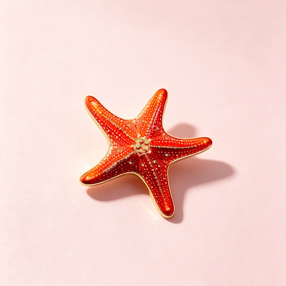 TEMU 1pc Solevdo Enamel Lapel Pin, Novelty Realistic Red Starfish Metal Brooch, Tropical Badge Pin Accessory For , Decor Pin For Jacket Backpack Suit