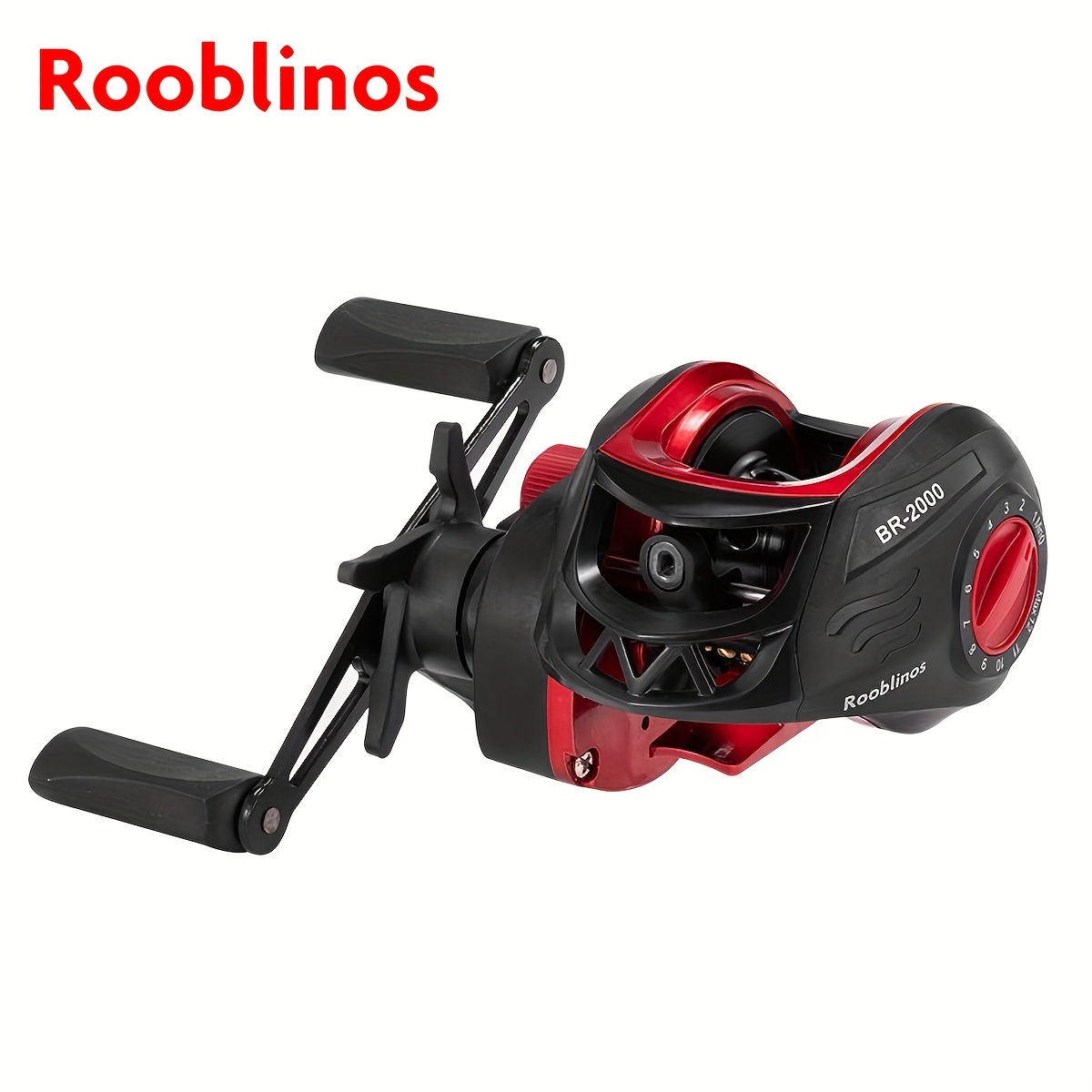 

Moulinet de Pêche Baitcasting Haute Vitesse Rooblinos, Noir et Rouge, Corps en Nylon, Bobine en Métal, , Convient pour Eau Douce et Salée, Rooblinos