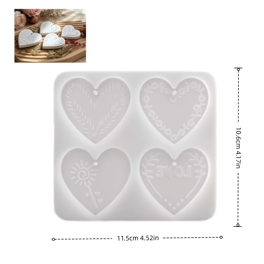 TEMU Resin Liquid Mold, Romantic Heart Relief Hanging Sign Silicone Mold 4-link Styles, Handmade Scented Candle Plaster Diffuser Stone Pendant Resin