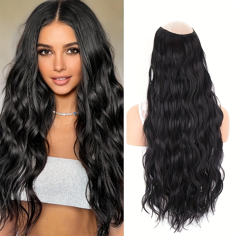 Image of Synthetic Long V-shaped Hair Extension Half Wig Heat Resistant Wavy Curly Fake Hair Hairpiece For Women