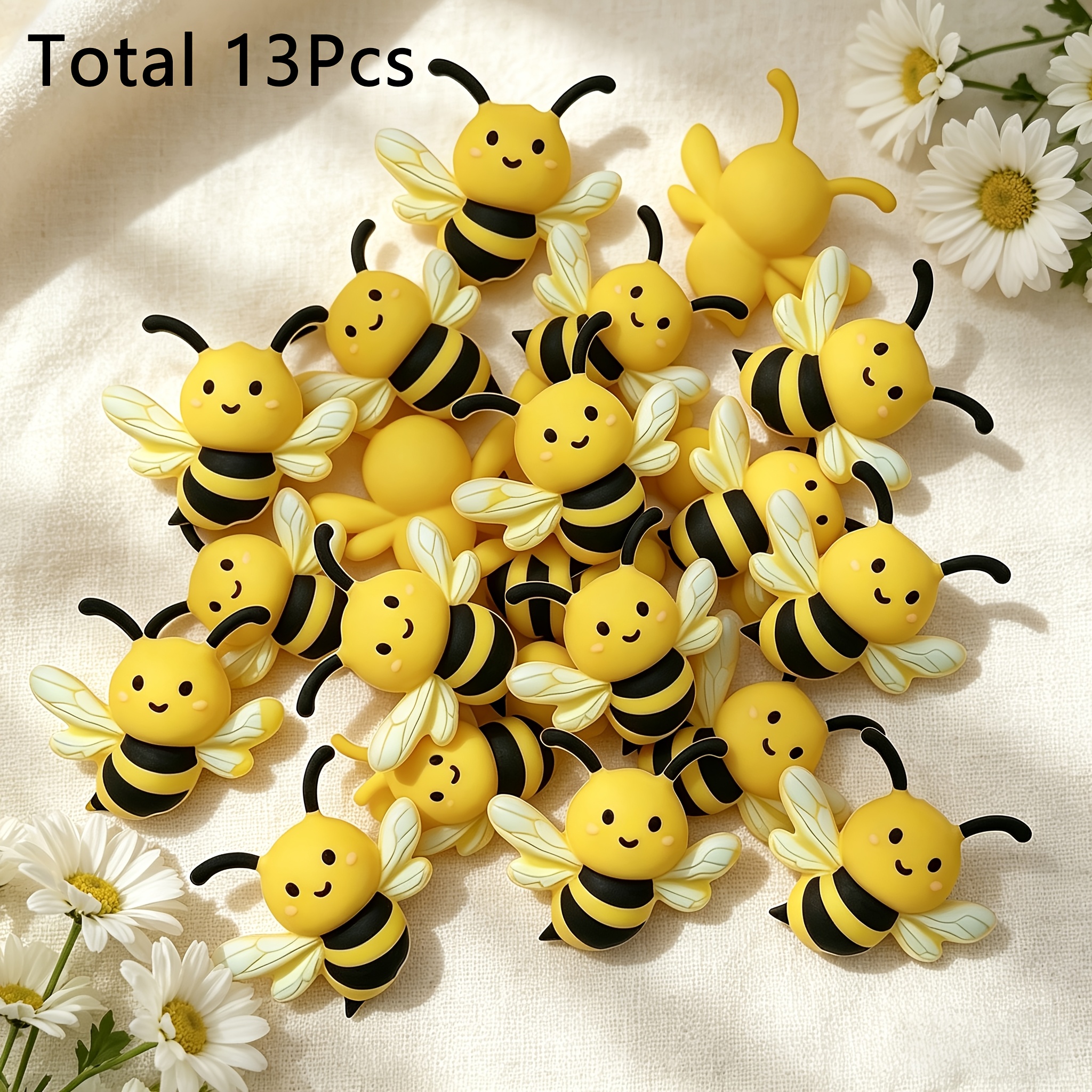 TEMU 13 piezas de cuentas grandes de abeja 3D de 30 mm hechas a , adecuadas para hacer joyería DIY, dijes de silicona con forma de abeja para