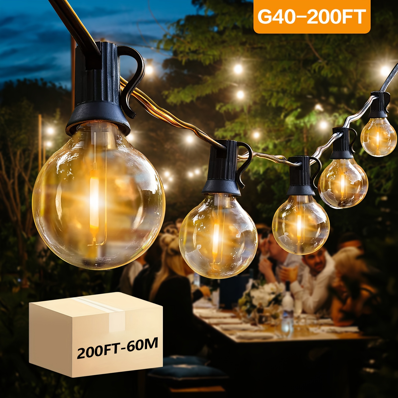 

10/25/50//200ft 50 G40 Breakproof Bulbs, Outdoor, Retro Ball Hanging Light String, Patio Decorative Lighting, Use, , Commercial Commercial Holiday New Year Decorative Lights