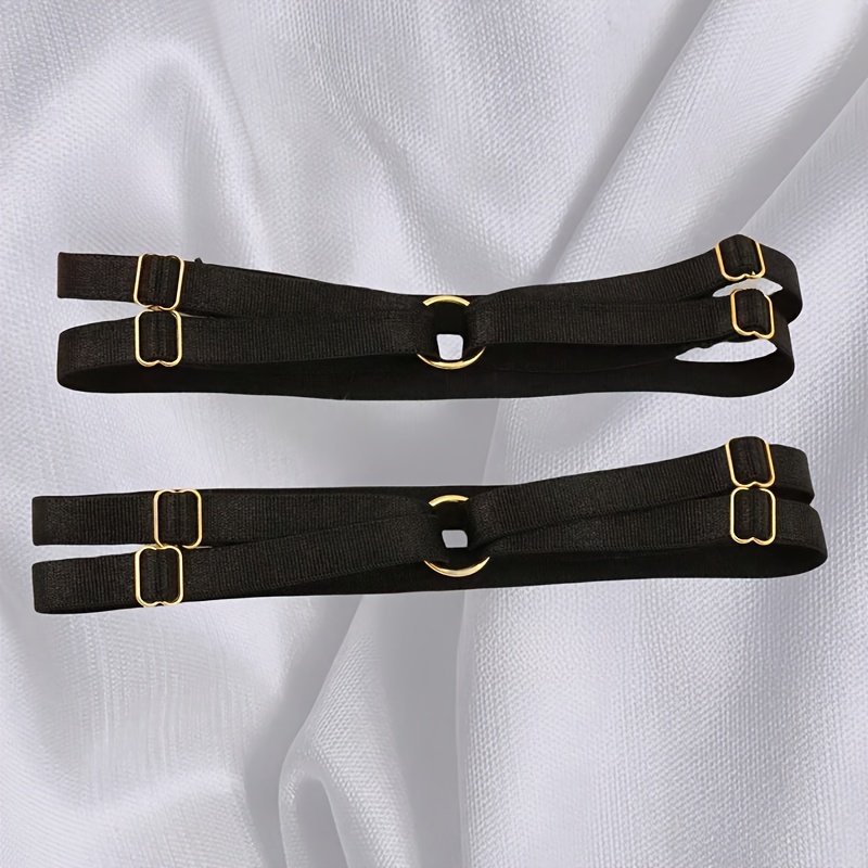 2pcs Women's Black Elastic Thigh Garter Belts With Adjustable Cross Straps - Punk Gothic Style, Stretchy Leg Bands For Parties, Weddings, Casual & More