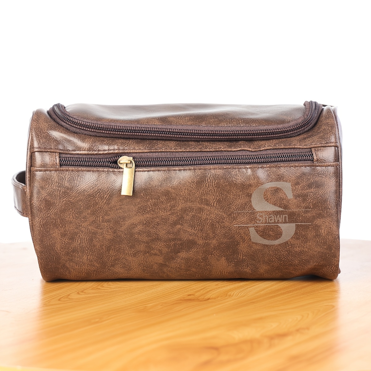 1pc Customized Personalized Portable Toiletry Bag Large Capacity Waterproof Storage Travel Pu Texture Faux Leather Makeup Bag Multi-functional Storage Bag