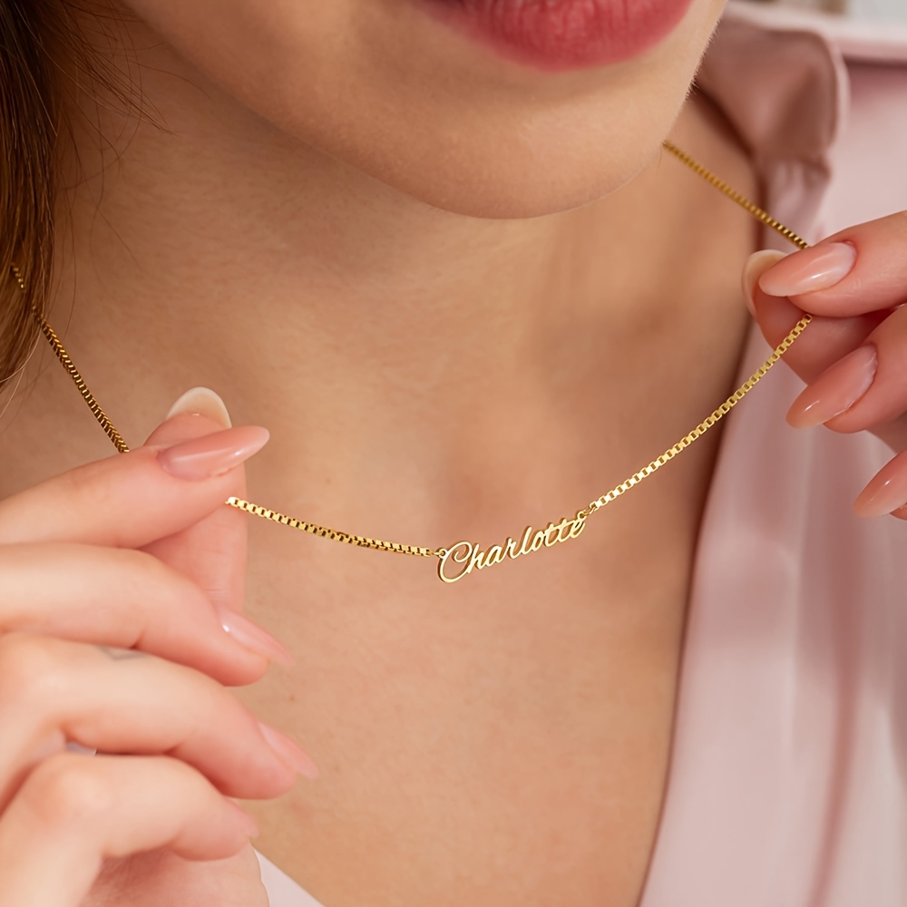 TEMU Custom Personalized Name Necklace - With Box Chain - 18k Gold Plated - 304l Stainless Steel - Elegant - Birthday Gift For Her - Graduation Gift,