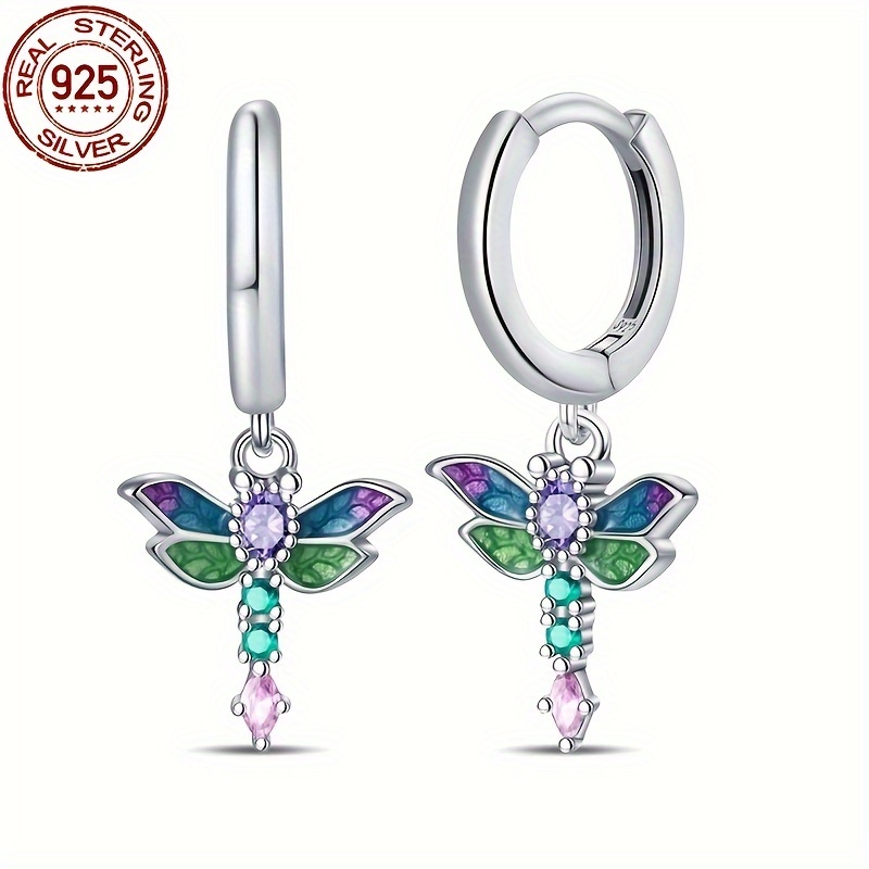 

100% S925 Sterling Silver Emerald Green Dragonfly Earrings Suitable For Matching With Original 3mm Bracelets And Bangles Diy Beads Suitable For Women's Birthday Fine Jewelry Gifts Silver Grams 3 Grams