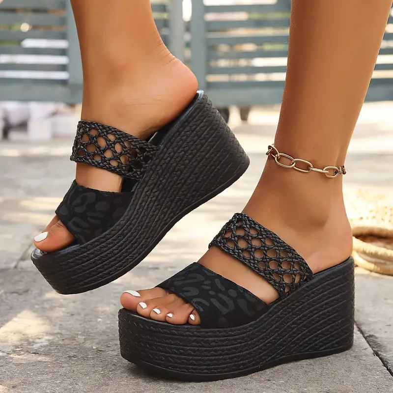 womens fashion wedge sandals hollow out toe slip on platform heels casual summer outdoor sandals details 2