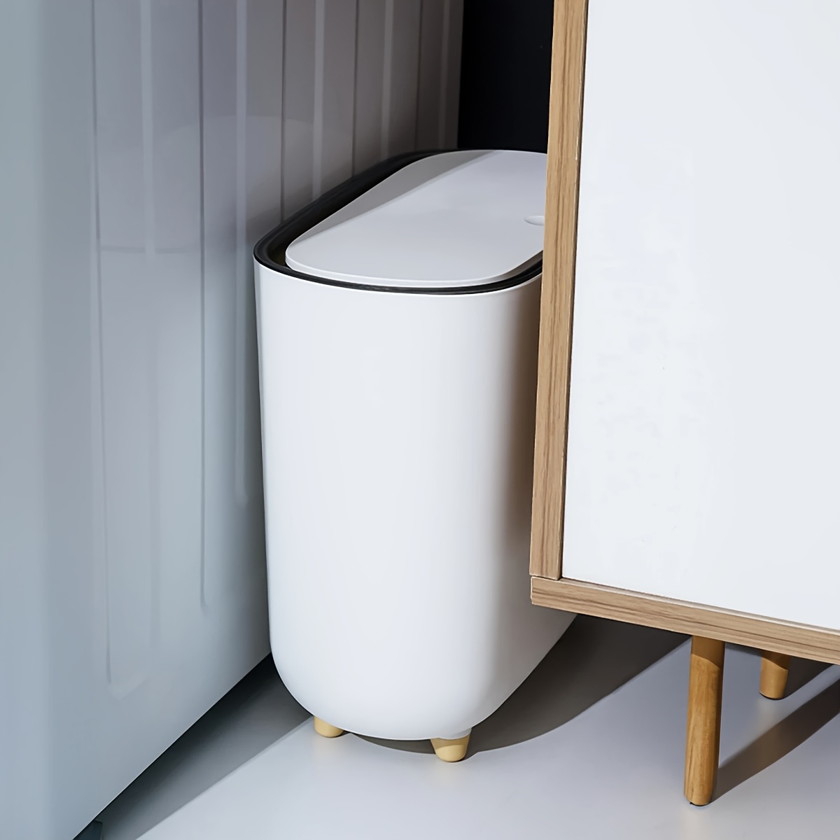 bathroom narrow shape trash can toilet side   with lid kitchen odorproof trash bin covered trash can wastepaper basket 0
