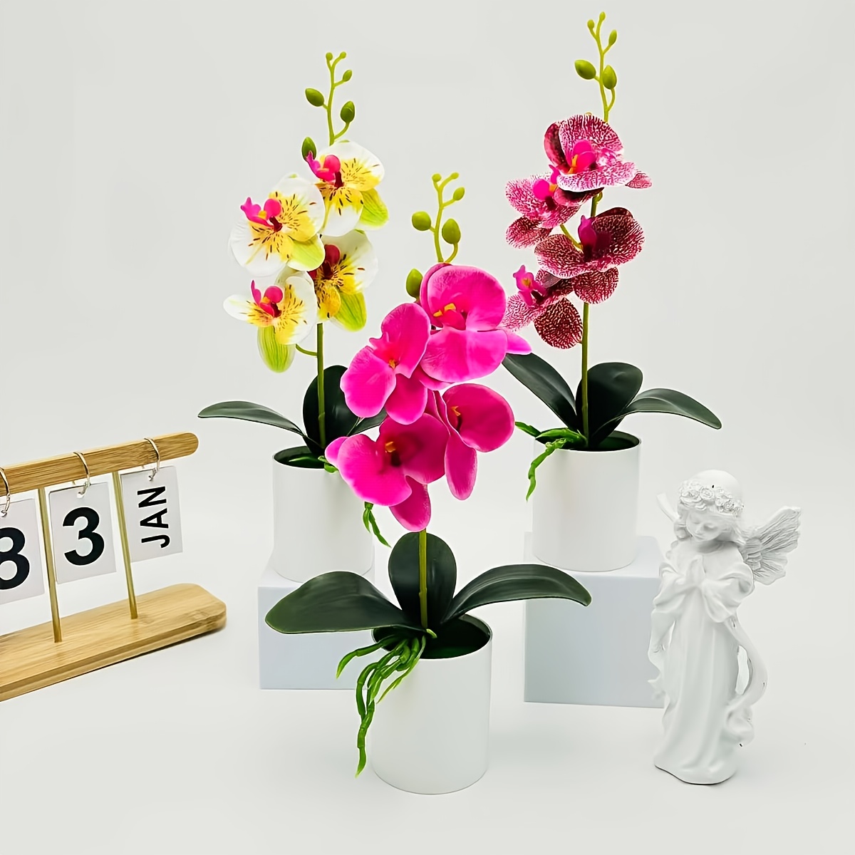 6 stuks levendige kunstorchideeën in art-decostijl in witte potten