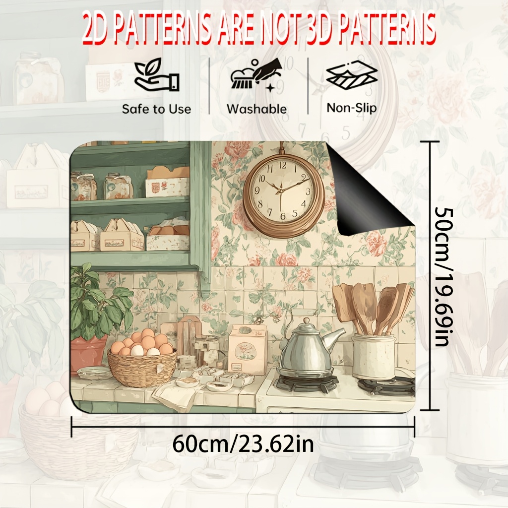 TEMU 1pc, 2d Flat, Cozy Bread & Floral Stove Top Protector, Multifunctional Fits All Kitchen Styles, Stove Top Protectors, Elegant Appliance