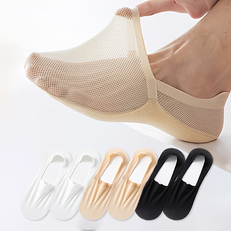 Image of 6 Pairs Spring/summer Breathable Mesh Sweat-absorbent Anti-drop Cooling Comfortable Cute Invisible Socks Boat Socks Floor Socks, Sweat-resistant, For Teenager, For Teenager