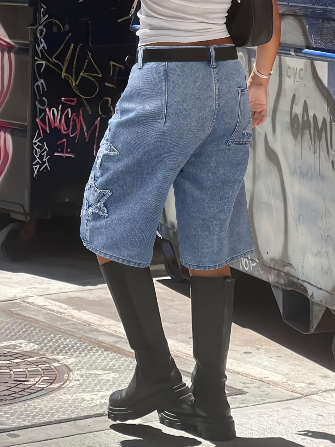 【SATIIIZ】Leton embroidery bermuda denim pants Dayburn Washing Bermuda Denim Pants - satiiiz