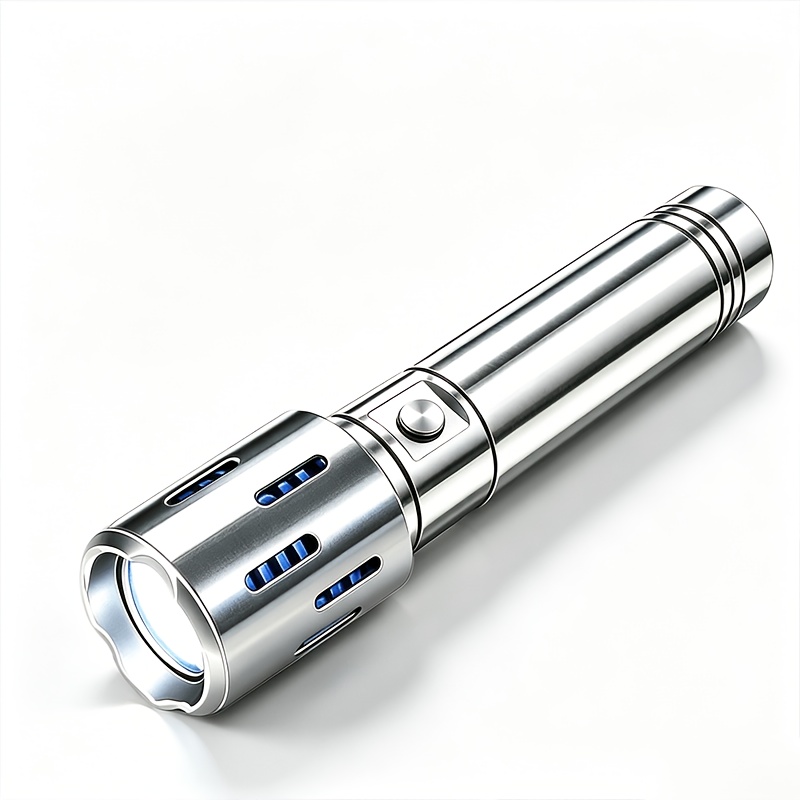 TEMU Premium Stainless Steel Rechargeable Torch, Boasting A 2000mah High-density Battery And 4 Distinct Mode Options, Usb-c Fast Charging, Reliable