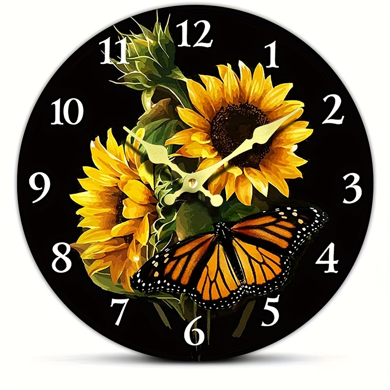 TEMU 1pc Round Clock, Sunflower Design Wall Clock, Silent Non-ticking Artistic Wall Clock, Circular Wall Clock Home Decor, Wall Art For Living Room,