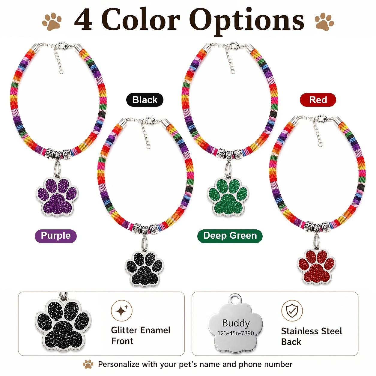 Personalized Braided Rope Pet Collar with Custom Name Tag