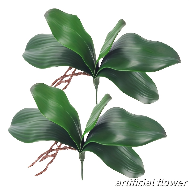 Image of 2pcs Set Of Artificial Phalaenopsis Orchid Leaves, Suitable For Wedding And Home Decorations, Ideal For Valentine's Day, Mother's Day, Halloween, Thanksgiving, And Christmas