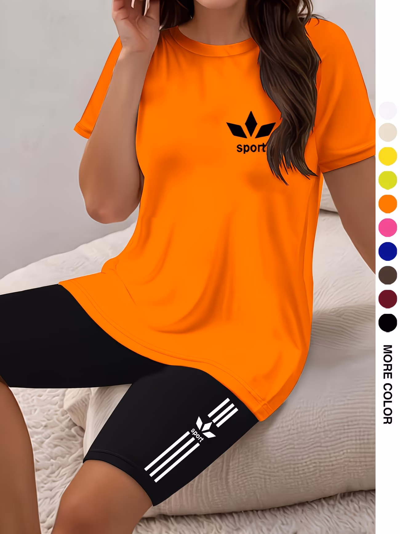 ensemble pièces pour femmes, haut à manches courtes et col rond avec imprimé et short moulant imprimé, parfait pour les s, et lextérieur. 0