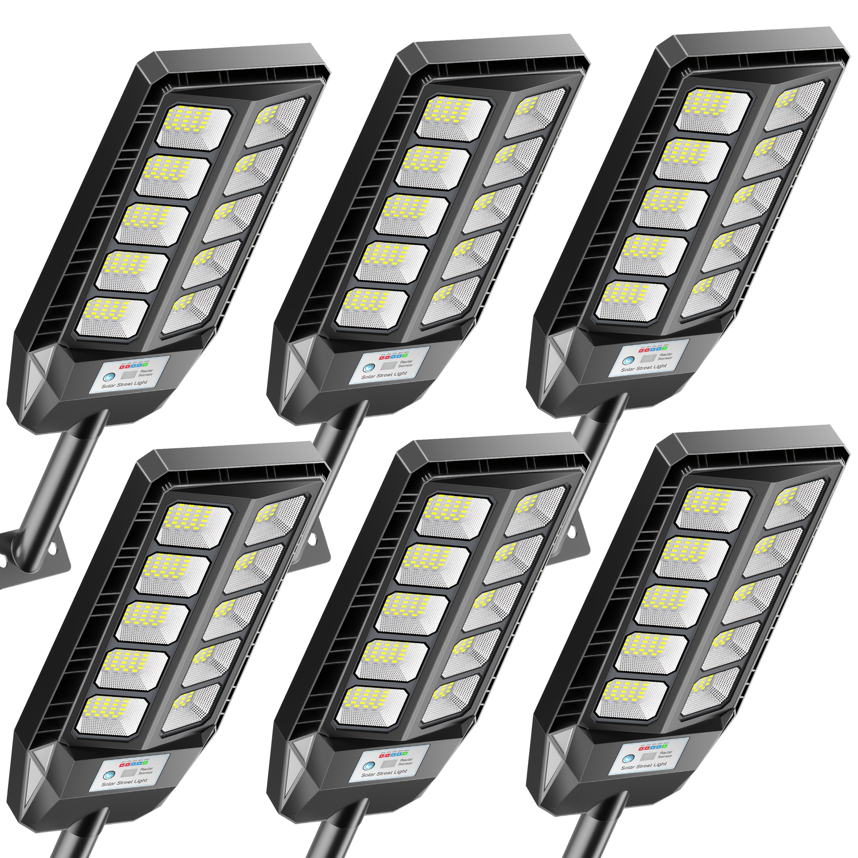 Image of Adewalk Pack Of 6 Solar Street Lights With Remote Contro, Solar Lights For Outdoor Use With Motion Sensor, 6500 Lights, Led Solar Spotlight, Outdoor For Gardens, , Glass Lampshade