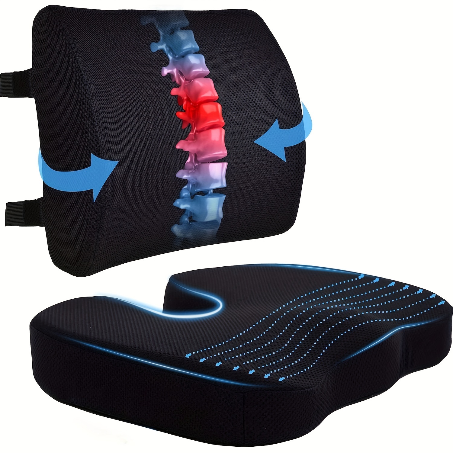 Sitzen und lehnen Memory-Schaum Lendenwirbelsäule Rückenstützkissen  Sitzkissen Unterstützung Rückenkissen Rückenlehne für Bürostuhl Autositz