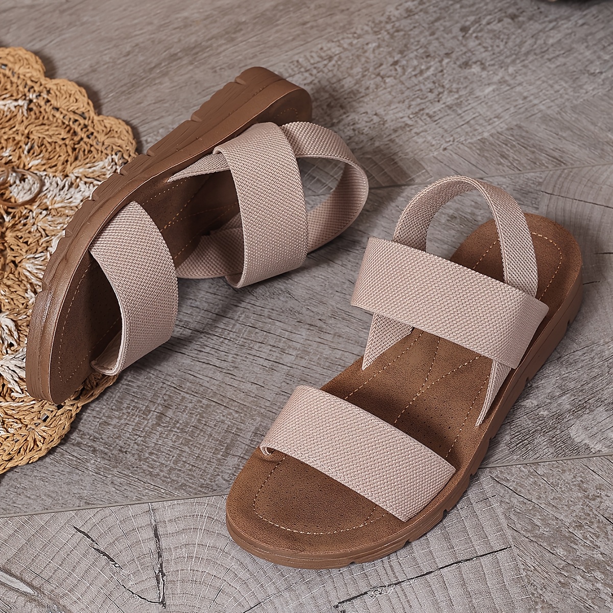 summer new thick soled cross strap sandals comfortable casual roman shoes versatile for commuting and outdoor wear fabric upper and rubber sole Product details 1