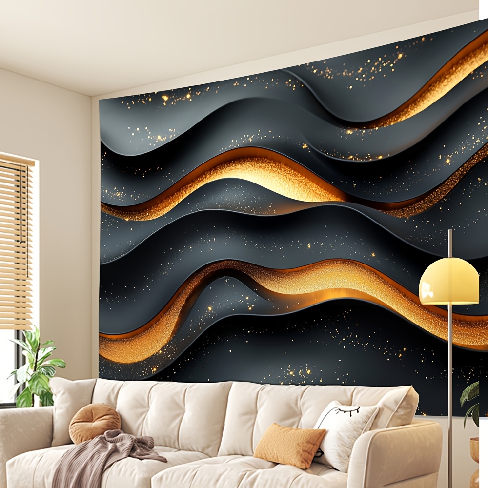 [Lightweight Design] Luxurious Polyester Backdrop | Black with Golden Accents | Versatile Decor for Indoor & Outdoor Events | Multi-Size Options | Elegant Wave Patterns | No Power Needed, Outside Decor