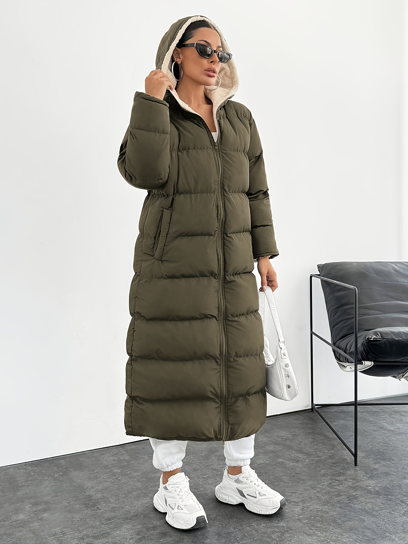 Padded Coat Long Puffer Coat With Side Zips Womens Jacket Long