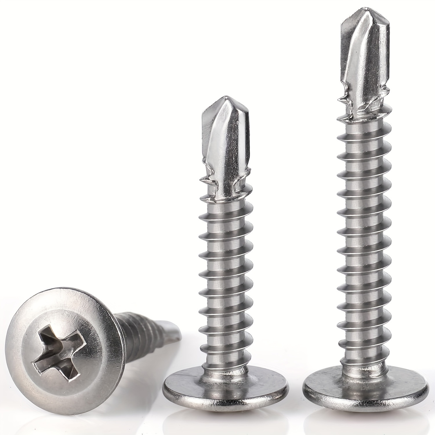 

100pcs #8 Stainless Steel Self-tapping Screws For Metal, 410 Grade, Truss Head, Design, 1/2" To 2" Lengths, Rust-resistant, No Pre-drilling Required, Ideal For Diy, Contractors, And Metal Projects