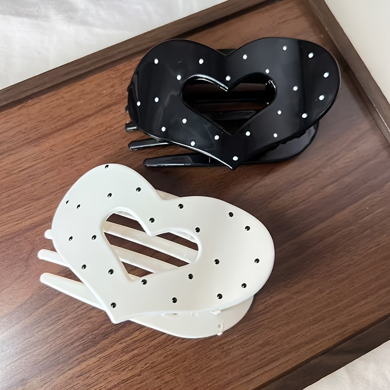 TEMU 2pcs Korean Polka Dot Heart Flat Claws Women's Hair Volume Back Of Head Updo Duckbill Clips Half-up Hair Clips Hair Additions