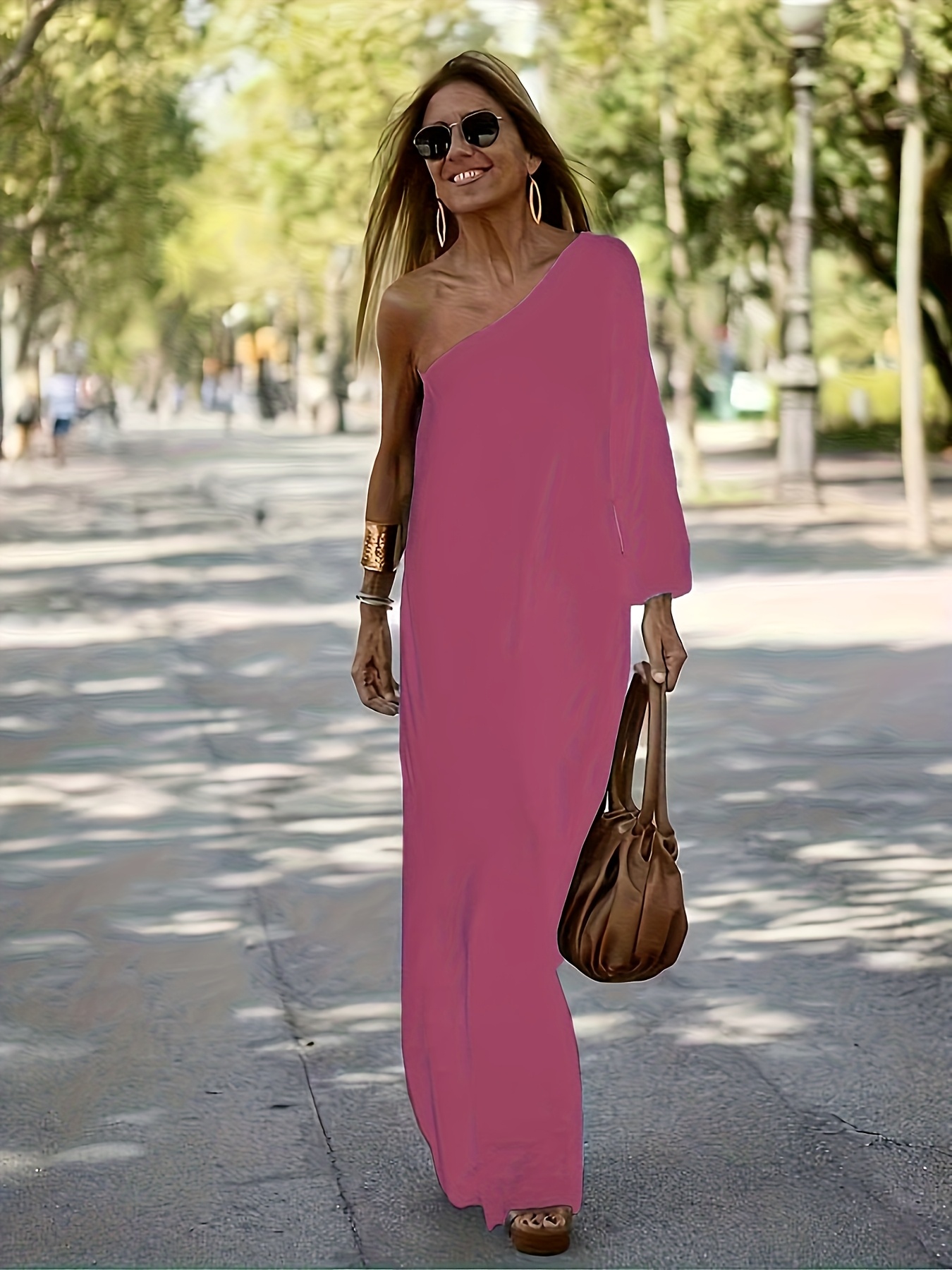 vrouwen elegante off schouder split maxi jurk – wijdvallende