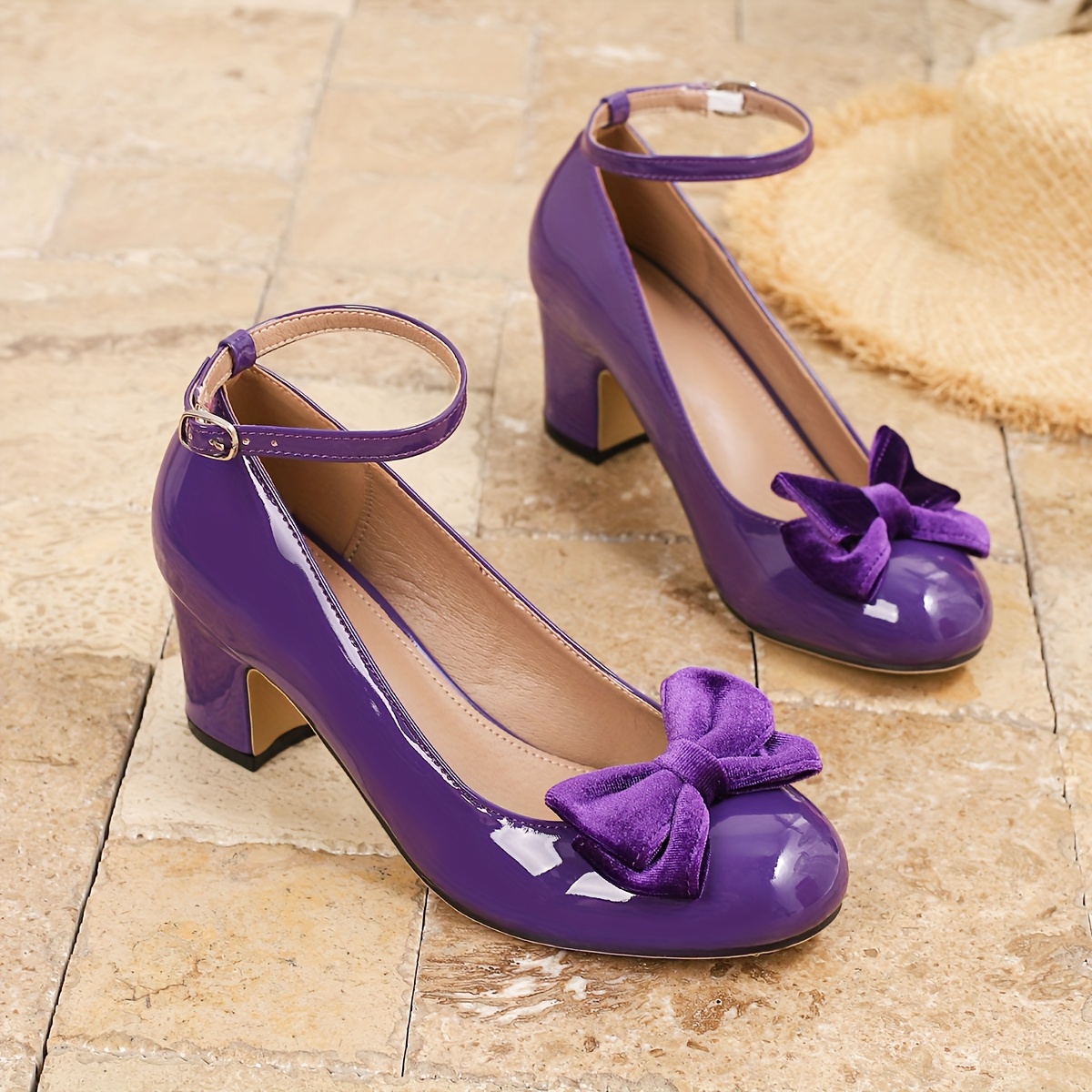 elegant glossy shoes velvet bow detail women's Temu Mauritius