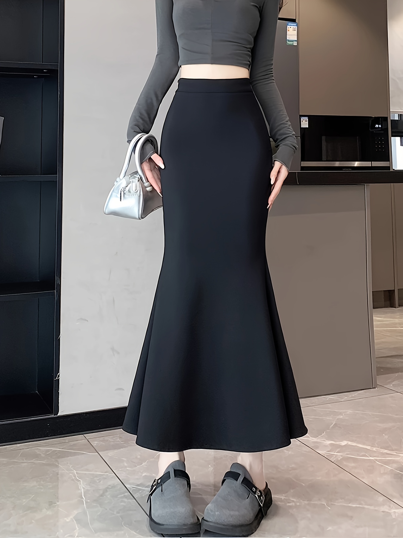 Outfit Petite Flared Midi Skirt Women's High-Waisted Flared Midi