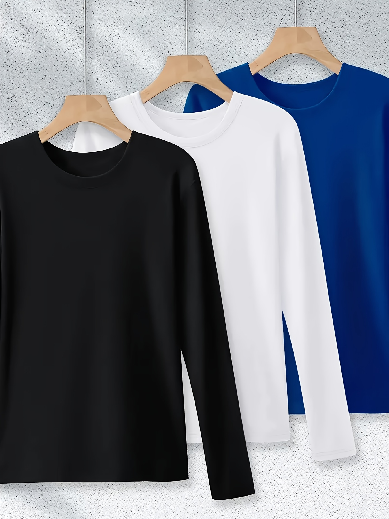3 pack womens casual crew neck t shirts polyester knit long sleeve   with   stretch solid color regular fit for fall winter Product details 8