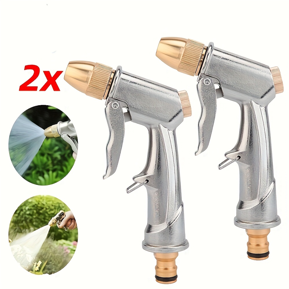 Image of 2pcs High-pressure Garden Hose Nozzle, 15-meter Range, Stainless Steel Metal, Brass Connector, Manual Power, For Watering, Washing, And Spray Shower