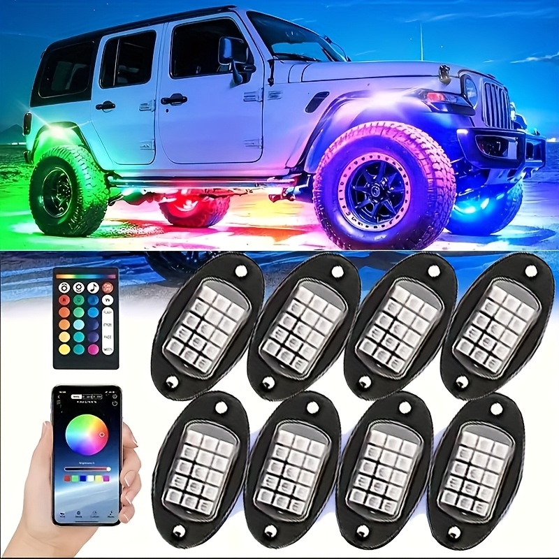 TEMU 8 Pods-4pods Metal Alloy Upgraded Led Rock Lights And 8 Pods Alloy R+ Led Rock Lights For Golf Carts, Trucks, Cars, Suv, Atv, Smart Neon /rf Control, Without Battery