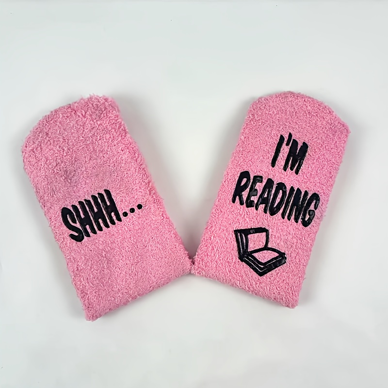 TEMU 1 Pair Multicolor Autumn Winter Warm Plush Socks, Optional, Printed With "shhh... I'm Reading" Letters, Soft And Comfortable, Essential For Book