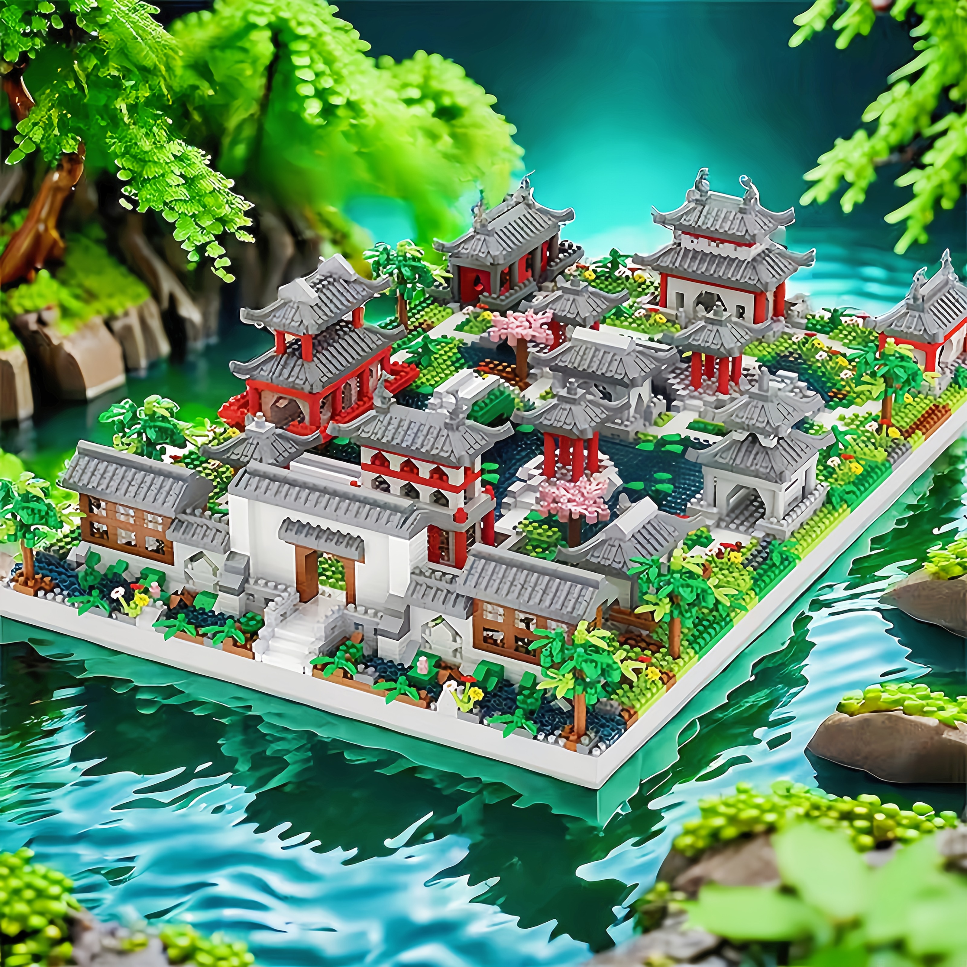 

5888pcs Chinese Garden Building Blocks Set, Traditional Garden Architectural Model Kit, Abs Plastic Puzzle , Educational Diy Toy For Adults, With 14+ Age Group