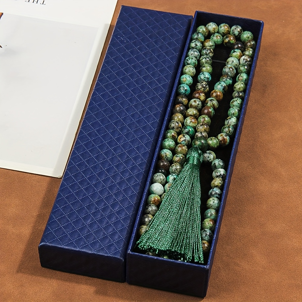 TEMU A Necklace Made Of 99 Green 8mm Stone Beads, A Tasbih Necklace With A Tassel Pendant, Suitable For Daily And Devout Worship, With An Exquisite