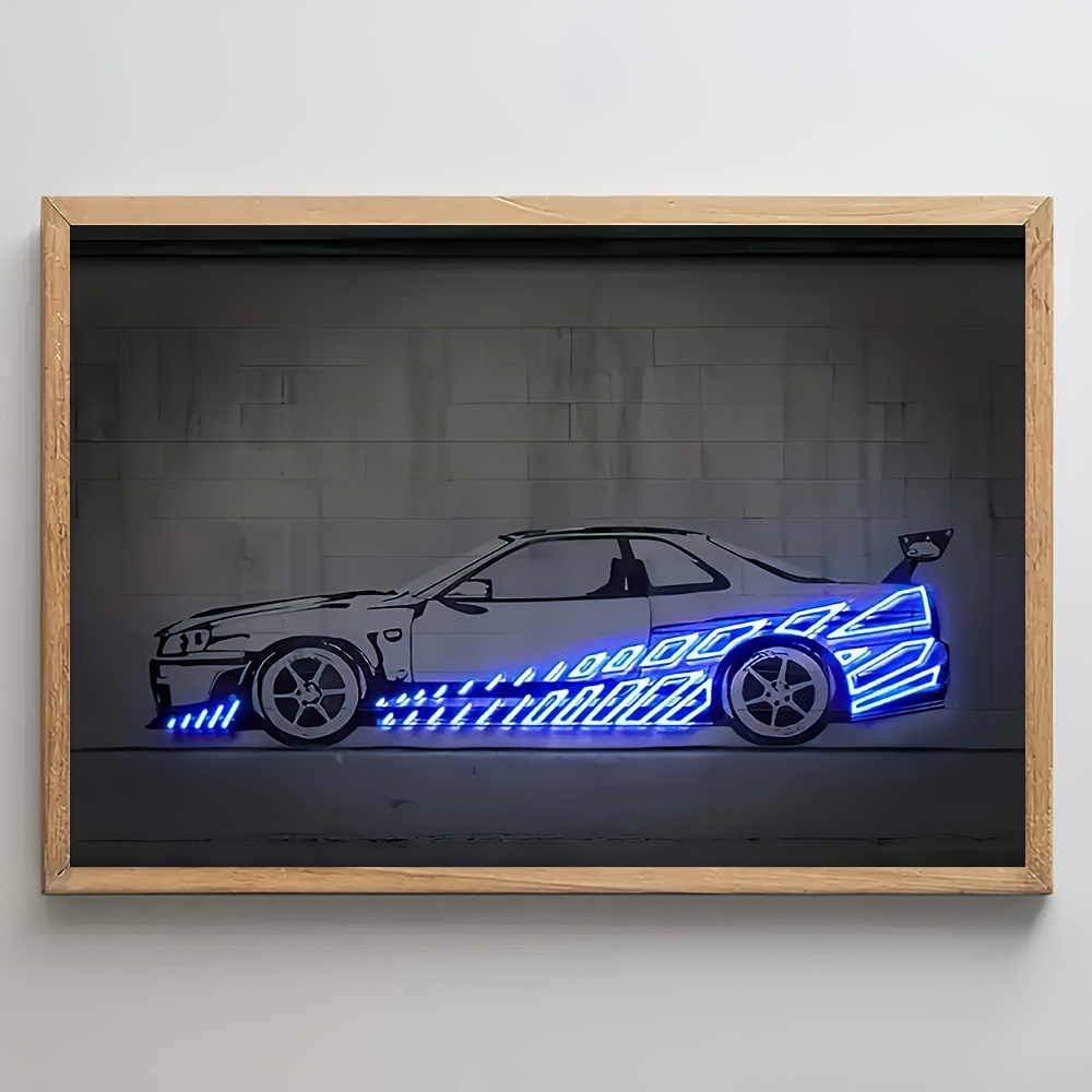 

Dynamic Racing Car Led Neon Effect Canvas Poster, Sports Car Wall Art, Frameless High- Print, 40x60cm Racing Themed Decor