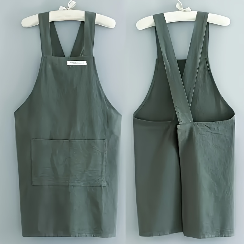 Apron With Large Pockets - Adjustable Straps, Olive Green, Breathable & Durable For Cooking, Gardening, Painting, Office Use, Gardingening Apparel, Front , Functional Design