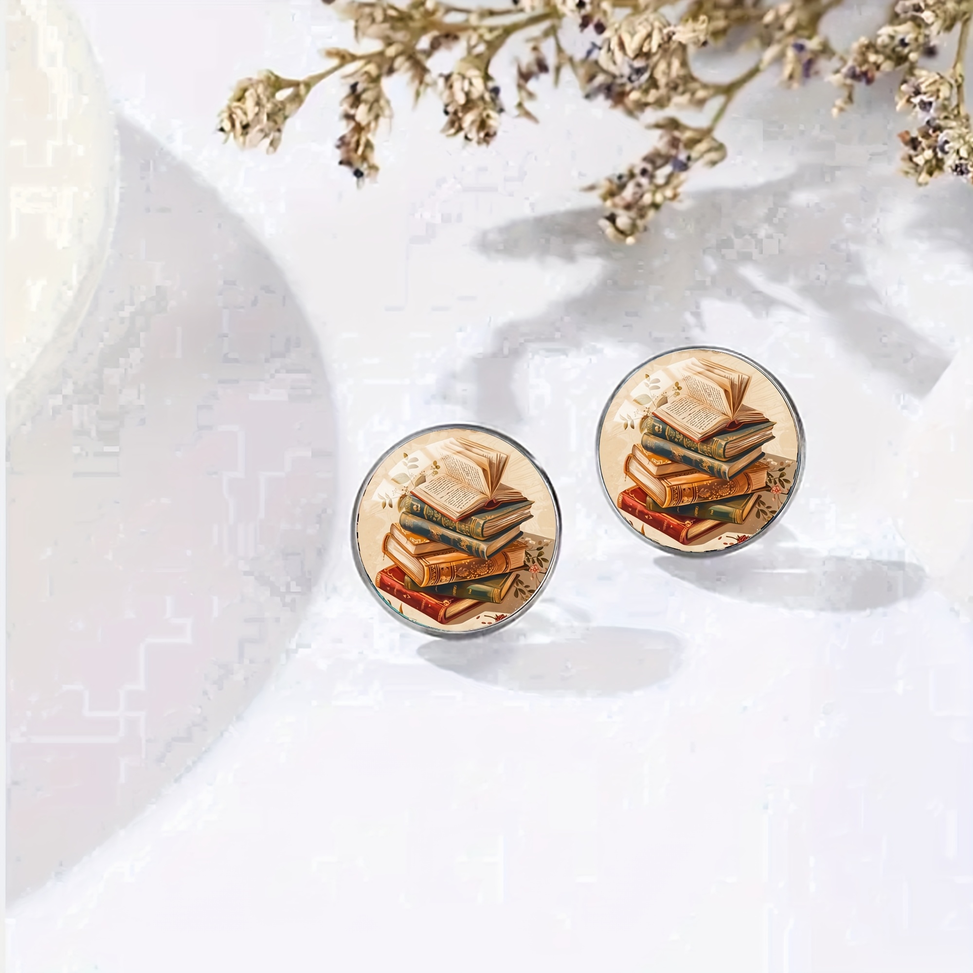Vintage Book Stud Earrings, Literary Style