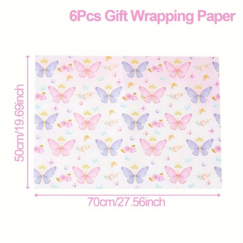 E-shop 6 Stück, Rosa Schmetterling Geschenkpapier, Happy Birthday Party Deko Geschenkverpackungen, 1. Geburtstag Deko Gender Reveal, Hochzeitstag Event