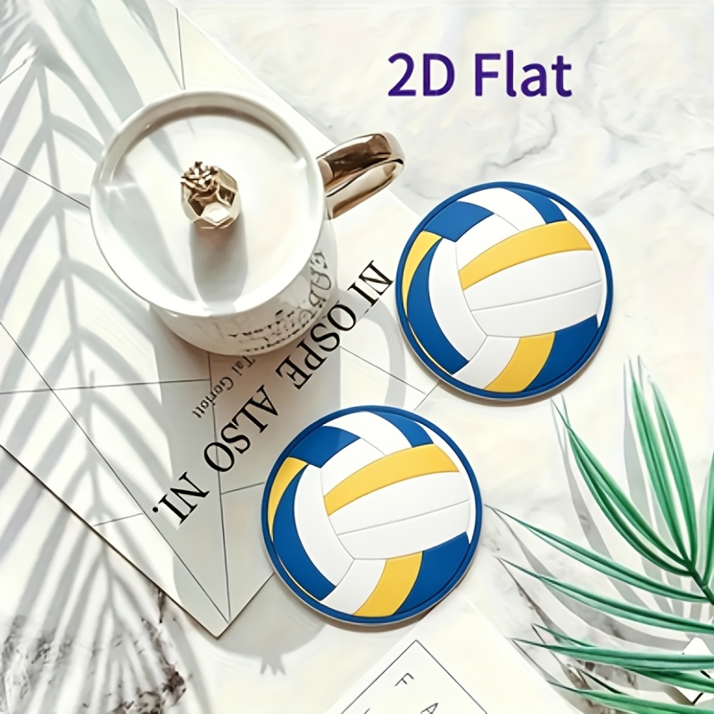 TEMU 4pcs 2d Flat Volleyball Theme Wooden Coasters, Home Tea Cup Coasters, Beverage Coasters, Holiday Room Decoration Scene, Themed Party Decoration,